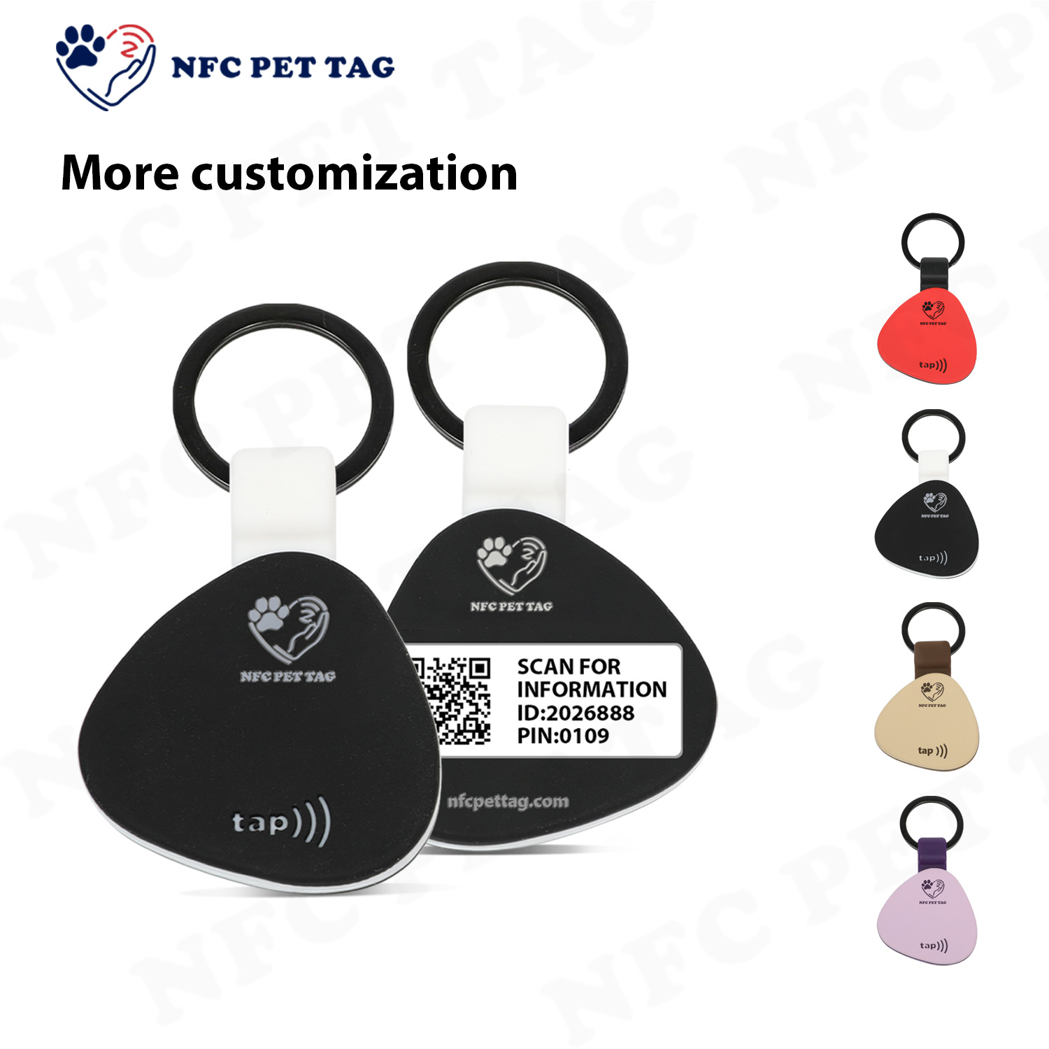 Rugged Waterproof Silicone NFC Pet Tag Encased QR Code Pet ID Tag