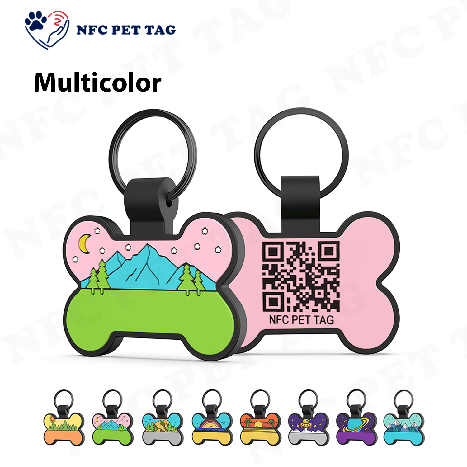 Puppy Mini QR Pet NFC Tag Silicone Bone Shape Custom Logo Pet ID Tags