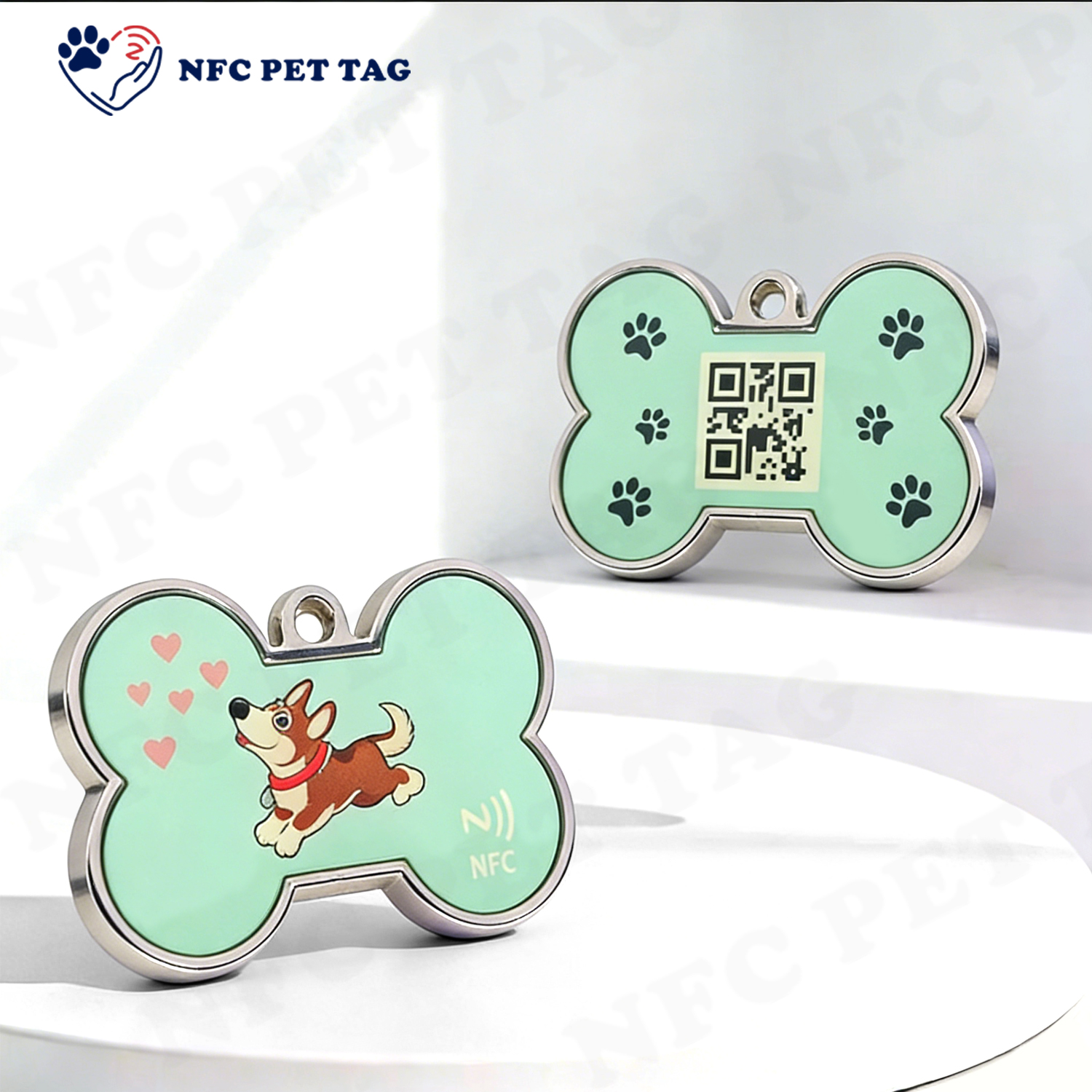 Bone Shaped Metal Pet Tag Durable NFC Enabled Security Pet Tag