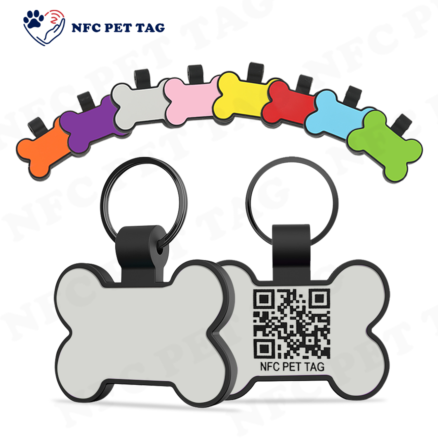 QR Code & Editable NFC Dual-Trace Cute Cartoon Personalized Silicone Pet Tag