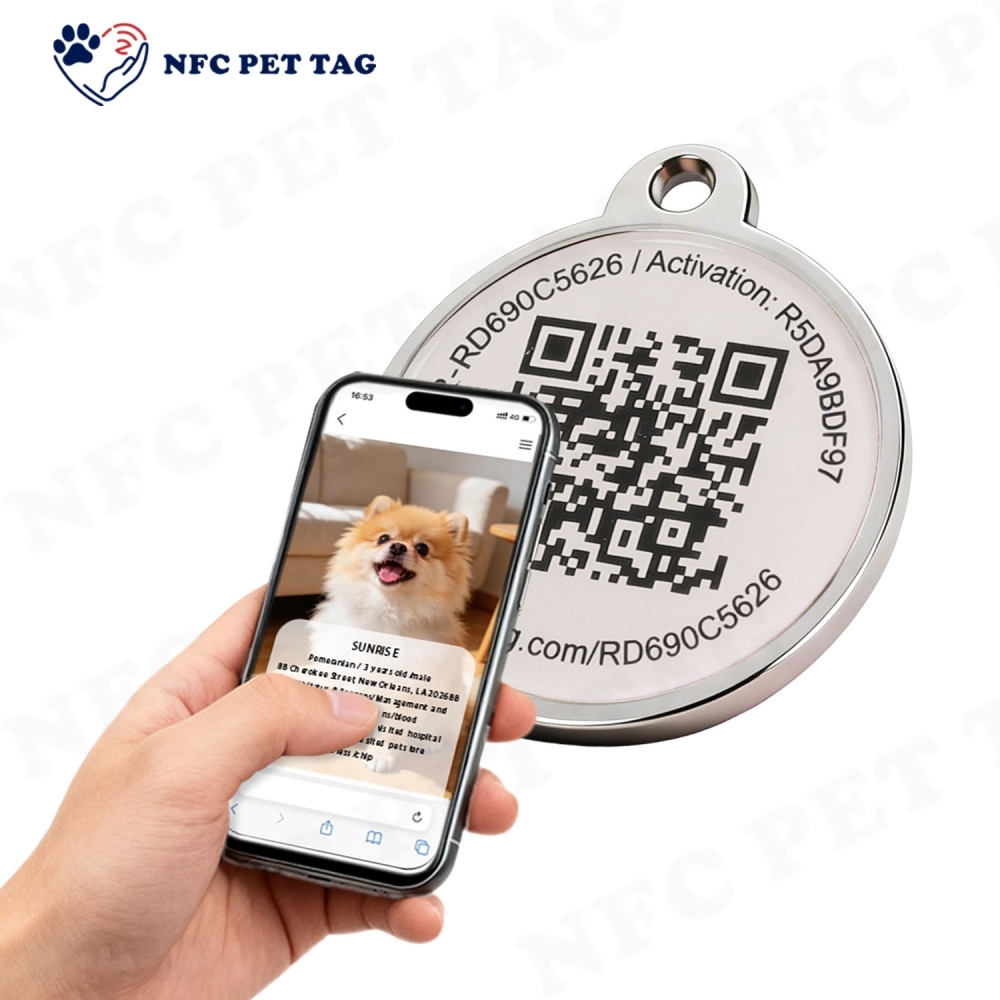 NFC-Equipped Silent Metal Pet Tag  Corrosion Resistant Dual Function Pet Tag