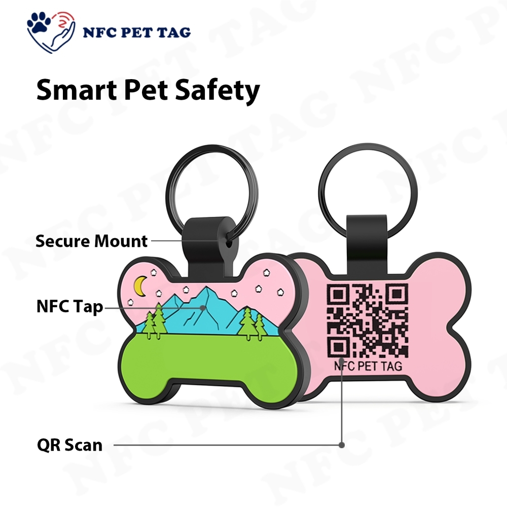 Puppy Mini QR Pet NFC Tag Silicone Bone Shape Custom Logo Pet ID Tags