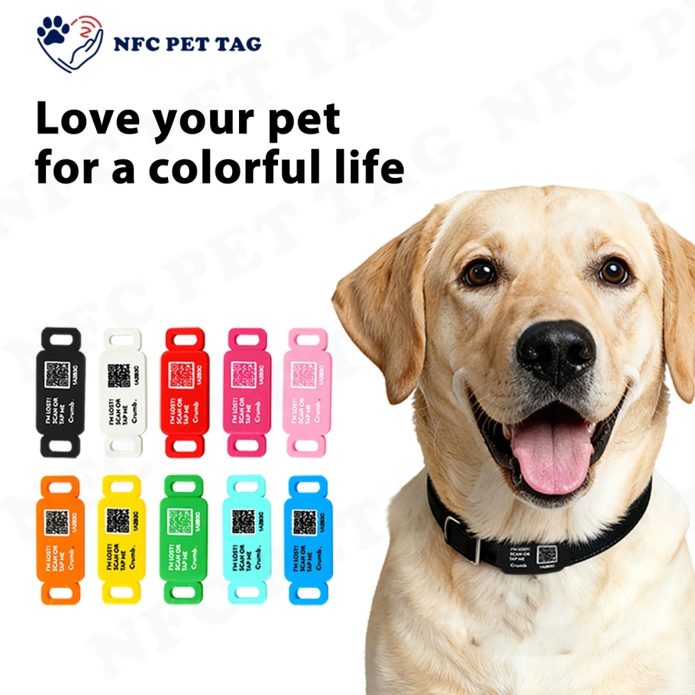 Lightweight Silicone Pet Tag with Text Name NFC and QR Code