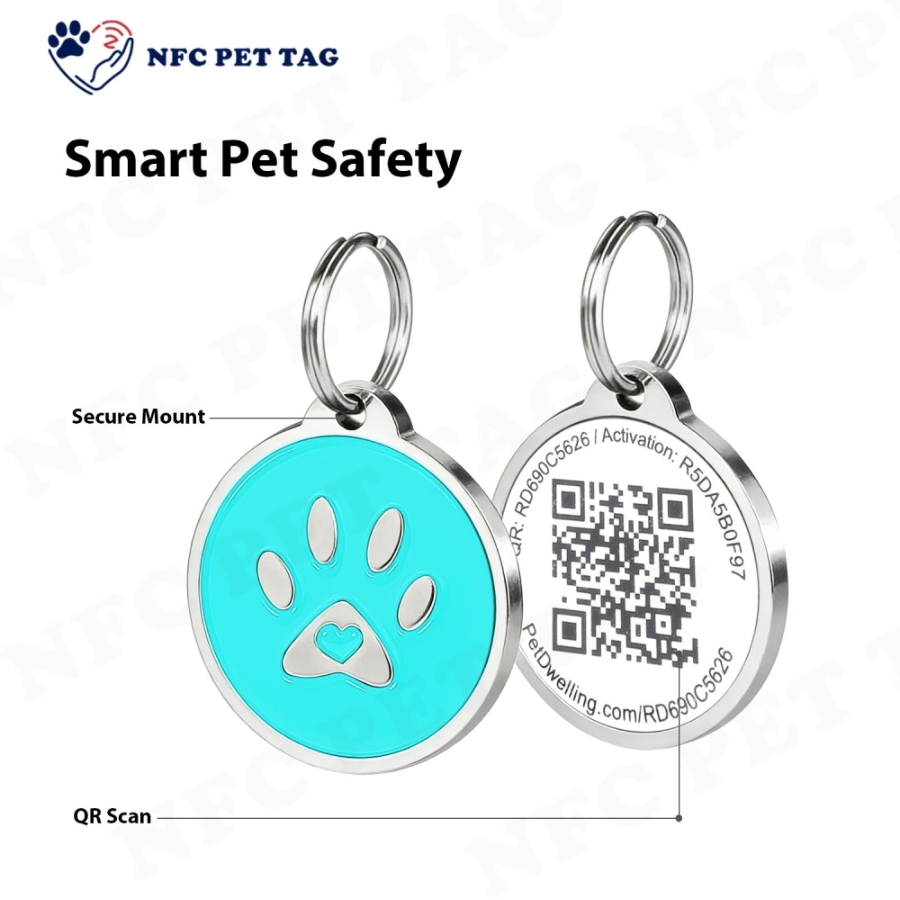Durable PVC-Core Metal Epoxy Pet Tag Programmable NFC for Dog Collars