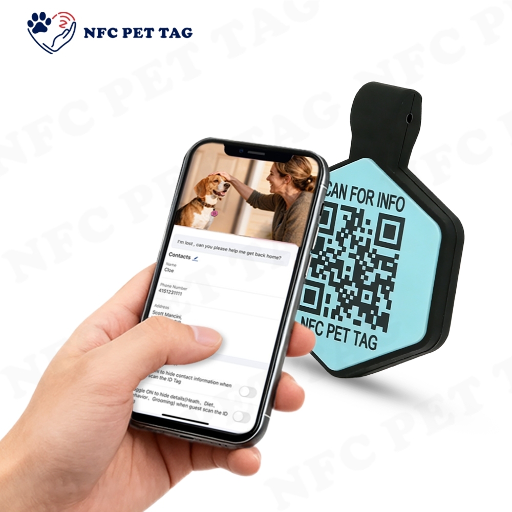 NTAG213 NFC RFID Silicone Pet Tag with QR Code For Pet Identification