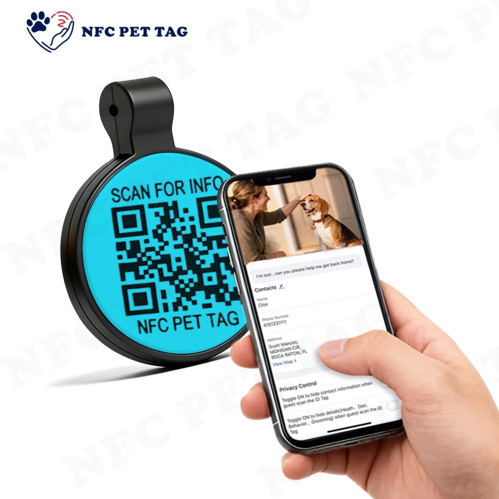 Customizable Silicone Pet Tag 3-in-1 RFID NFC QR Anti-Lost Tracking Pet Tag
