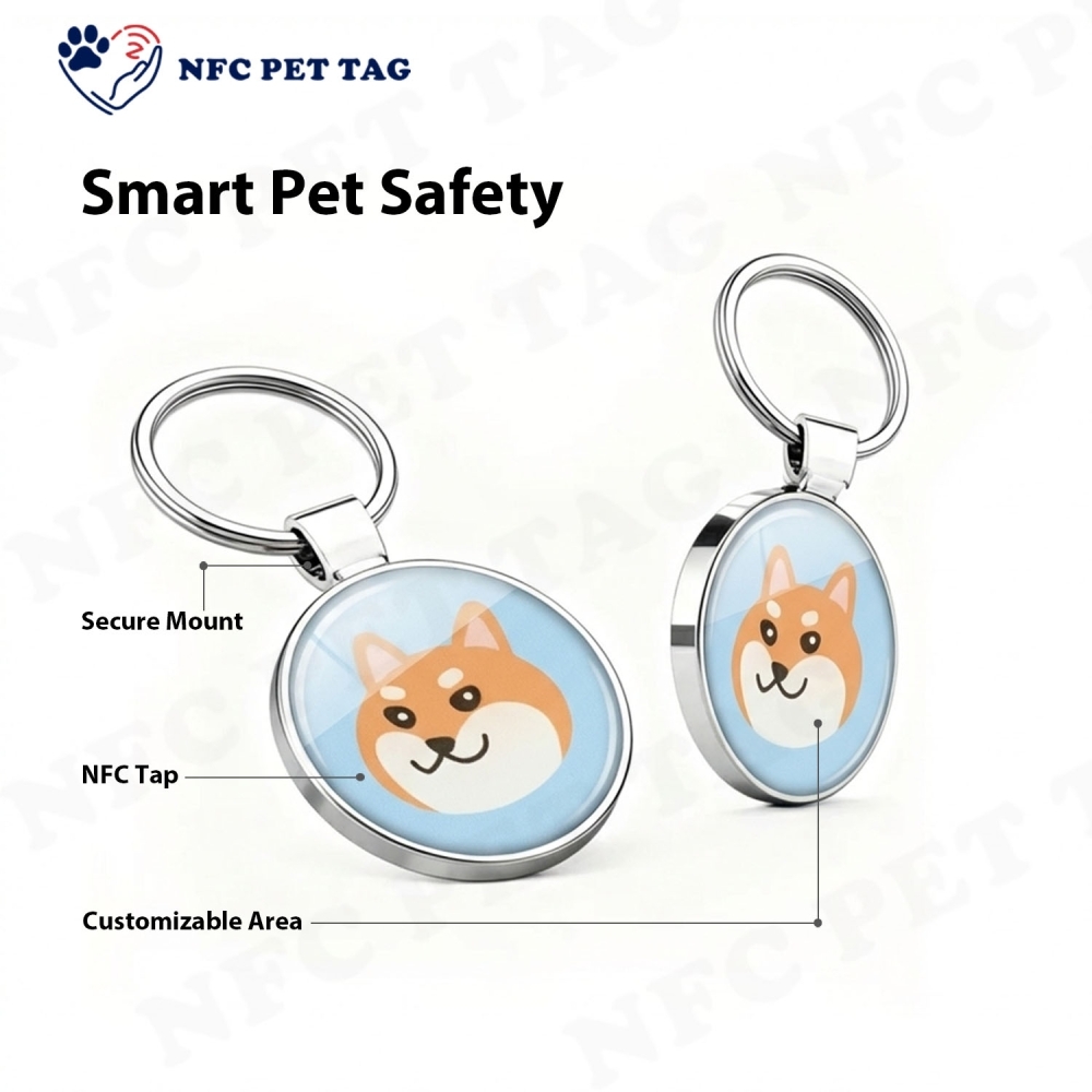 Stainless Steel Pet ID Tag Paw Print Metal NFC PET Tag
