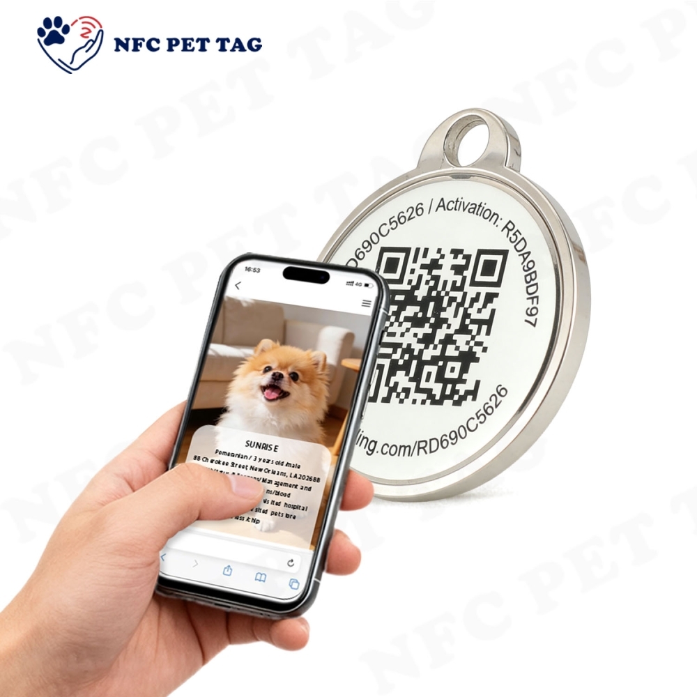 Corrosion Resistant Durable Metal Pet ID Tag QR Code Dog Collar Tag