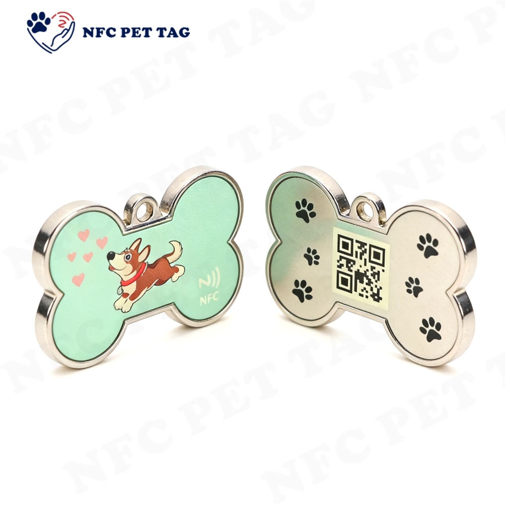 Bone Shaped Metal Pet Tag Durable NFC Enabled Security Pet Tag