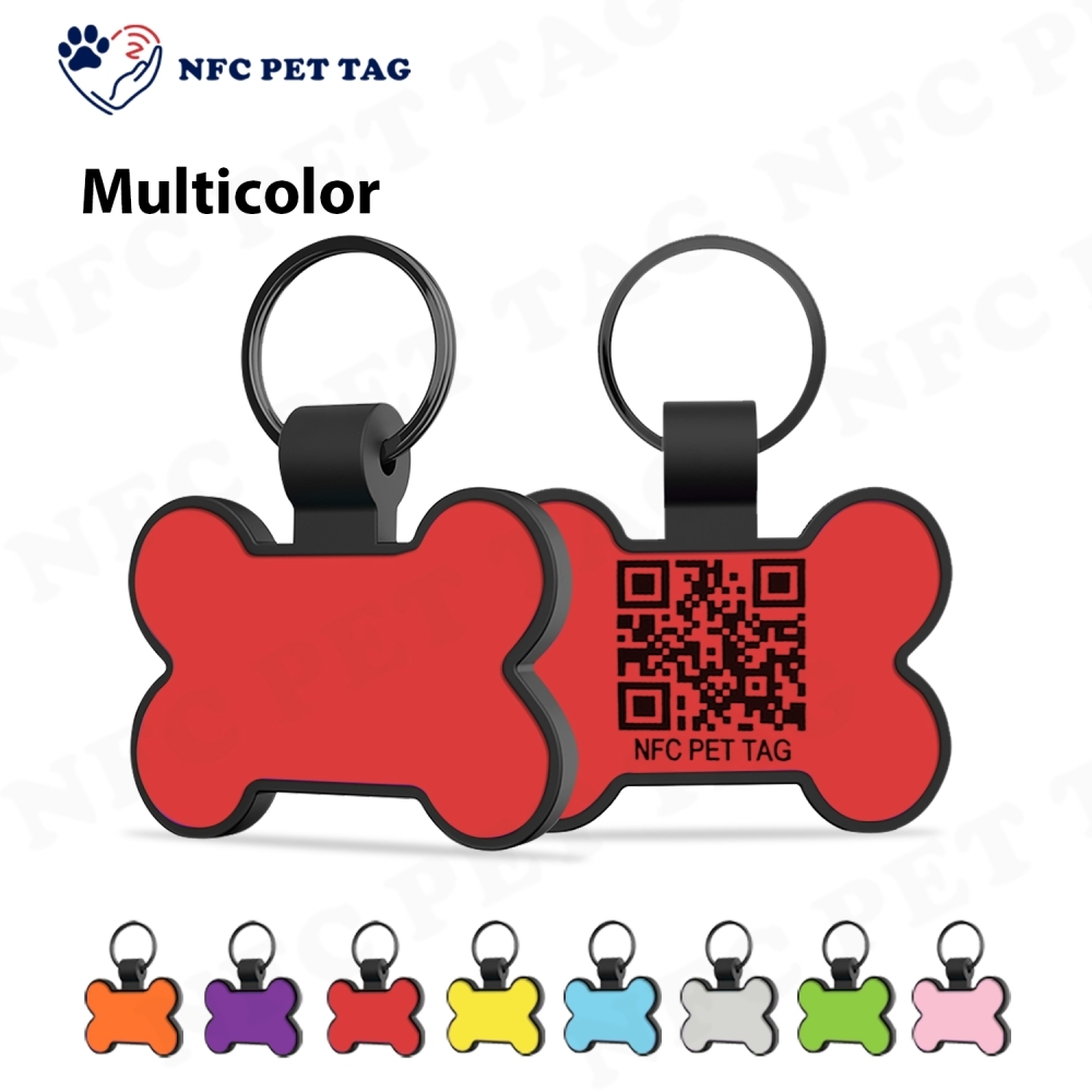 Cute Cartoon Silicone Pet Tag Editable NFC Custom Engraving QR Code Pet Tag
