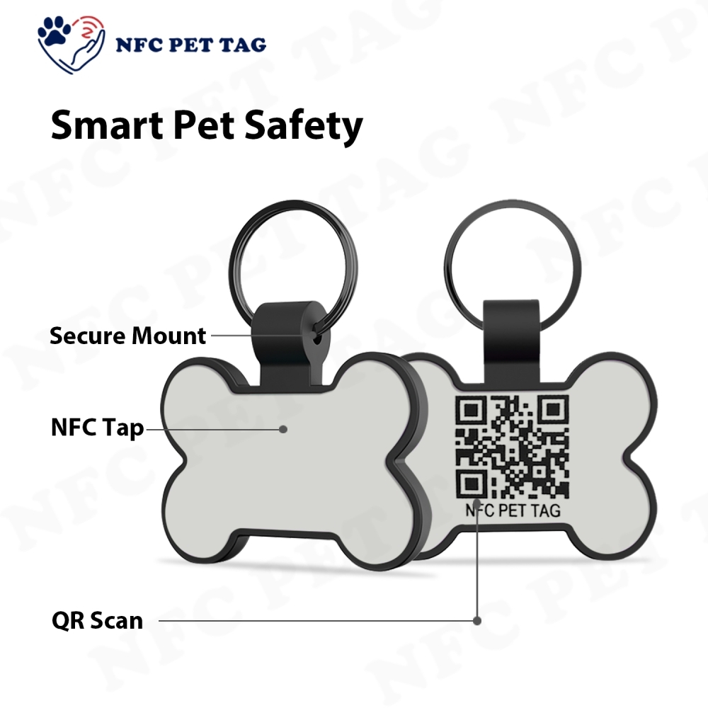 QR Code & Editable NFC Dual-Trace Cute Cartoon Personalized Silicone Pet Tag