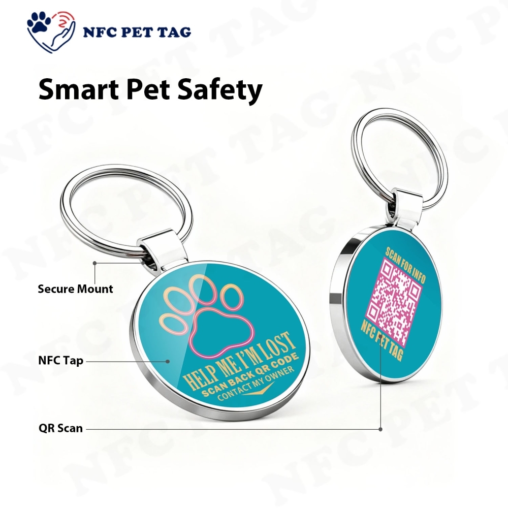 Anti-Fade Epoxy-Coated Zinc Alloy NFC Metal Pet Identification Tag