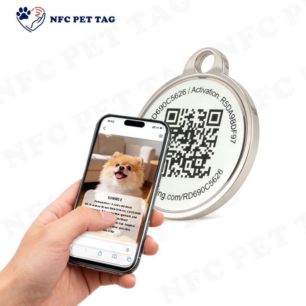 Durable PVC-Core Metal Epoxy Pet Tag Programmable NFC for Dog Collars