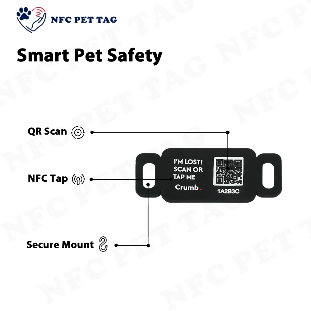 Lightweight Silicone Pet Tag with Text Name NFC and QR Code