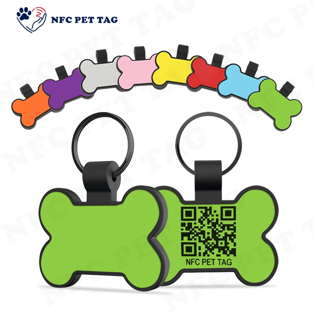 Cute Cartoon Pattern Personalized Name Engraved QR Code NFC Silicone Pet Tag