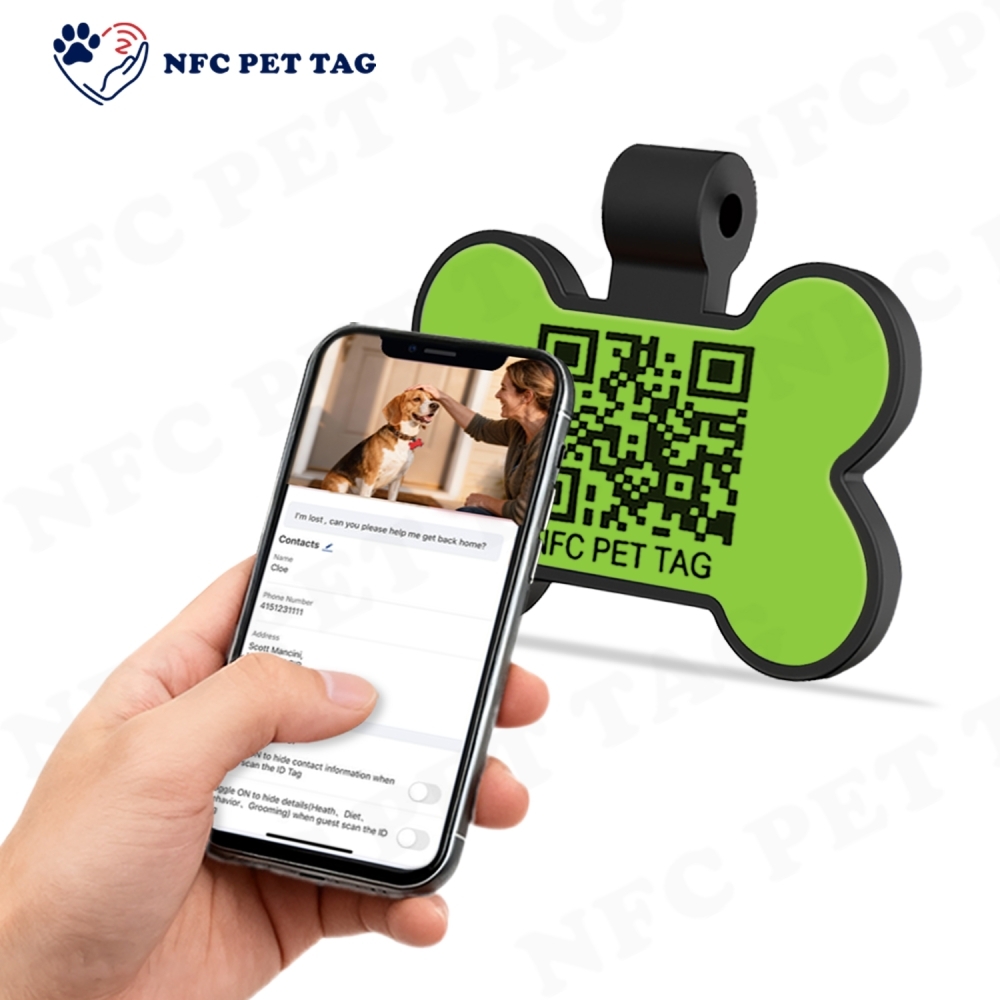 Cute Cartoon Pattern Personalized Name Engraved QR Code NFC Silicone Pet Tag