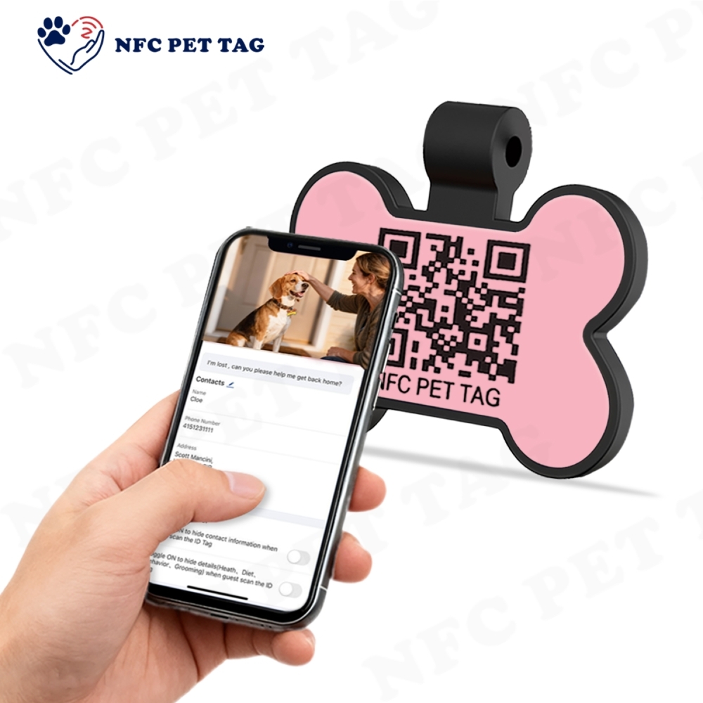 Puppy Mini QR Pet NFC Tag Silicone Bone Shape Custom Logo Pet ID Tags