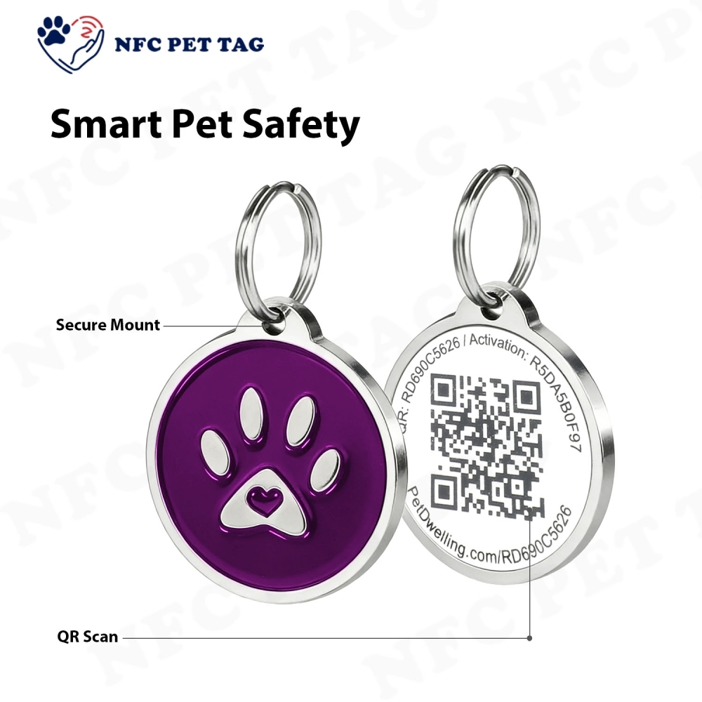 Pet Traction Rope Matching Metal Tag Fast Scan Laser Engraved NFC Pet ID Name Tag