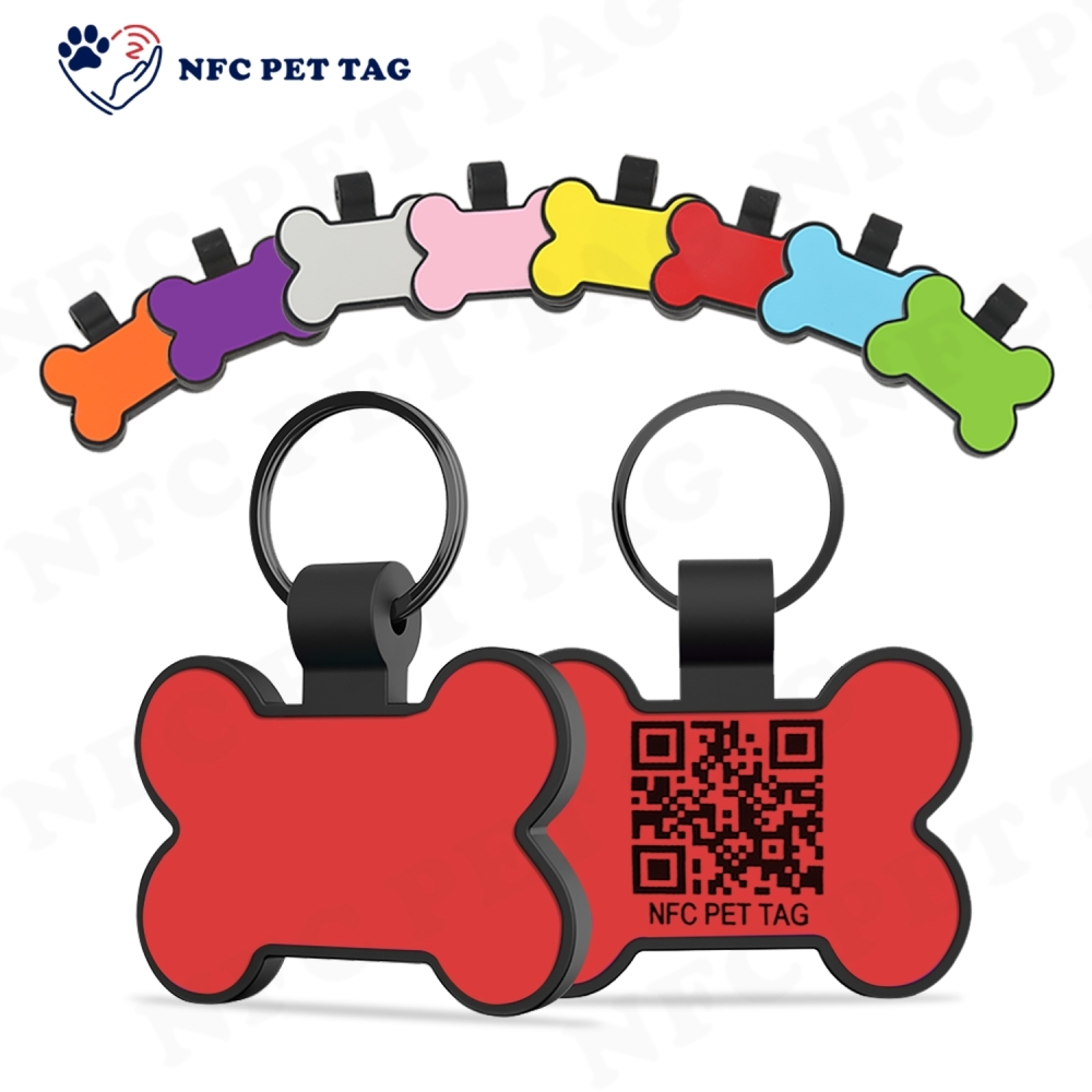 Cute Cartoon Silicone Pet Tag Editable NFC Custom Engraving QR Code Pet Tag